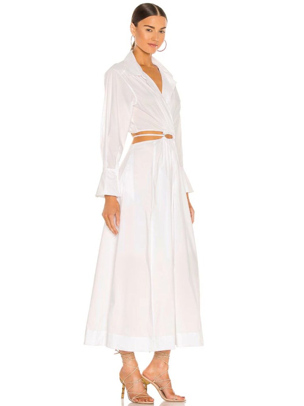NEW SIMKHAI Signature Alex Pleated Cut Out Shirt Dress White Poplin Maxi Midi XS - Picture 2 of 7